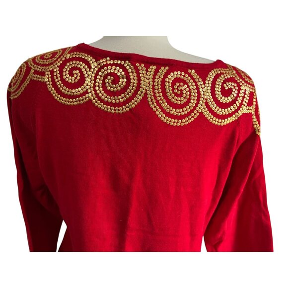 Vintage Linea by Louis Dell'Olio Red & Gold Sequin Sweater Sz Large Womens - Picture 7 of 9